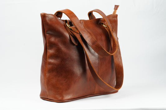 Handgefertigte marokkanische Ledertasche – Vintage Damen Shopper aus echtem Leder